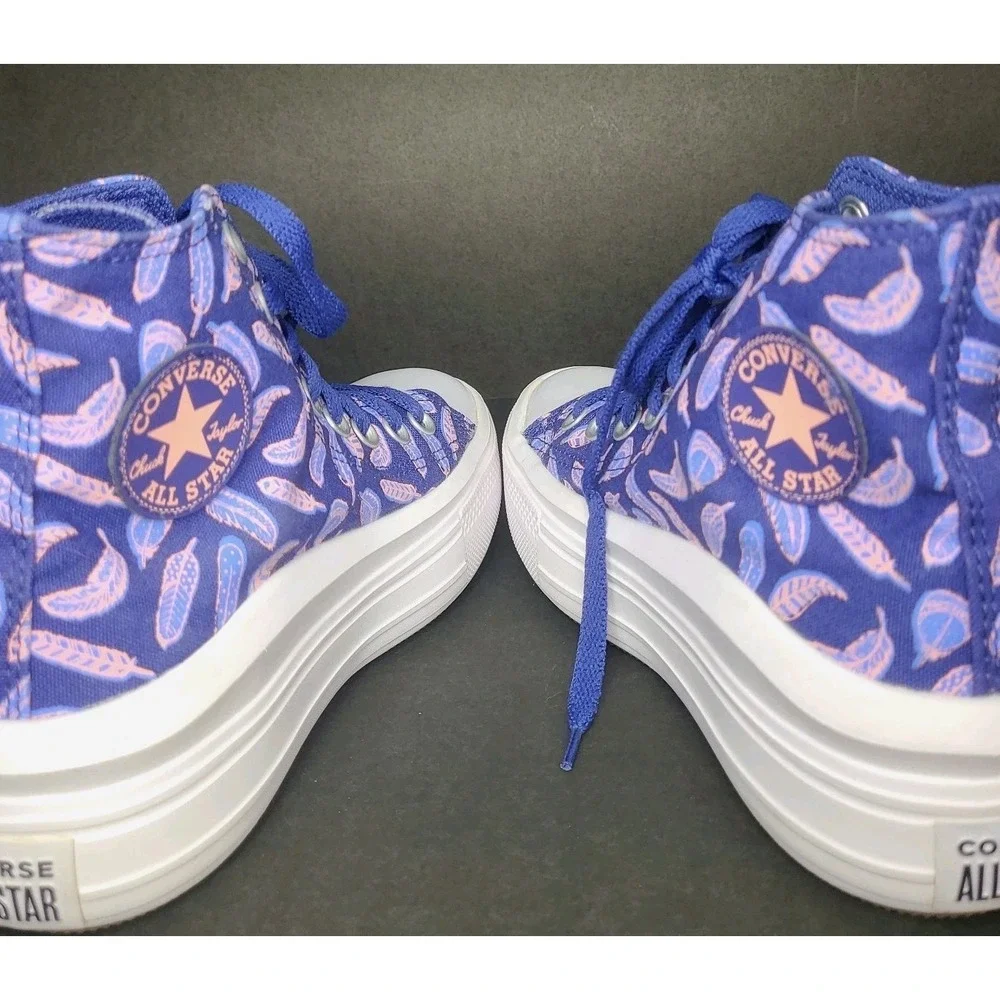 Converse Platform High Top Sneakers Kids 3.5 Purple Feather Print Shoes
